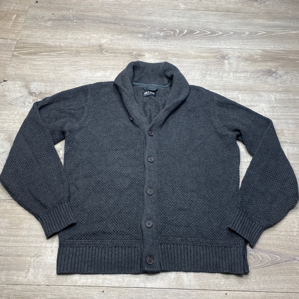 Line of Trade Cardigan Mens L Gray Shawl Collar Waffle Knit Button Sweater